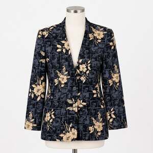 Kasper A.S.L. Women’s Size 8 Navy Floral Grid Blazer Jacket Vintage 100%Silk